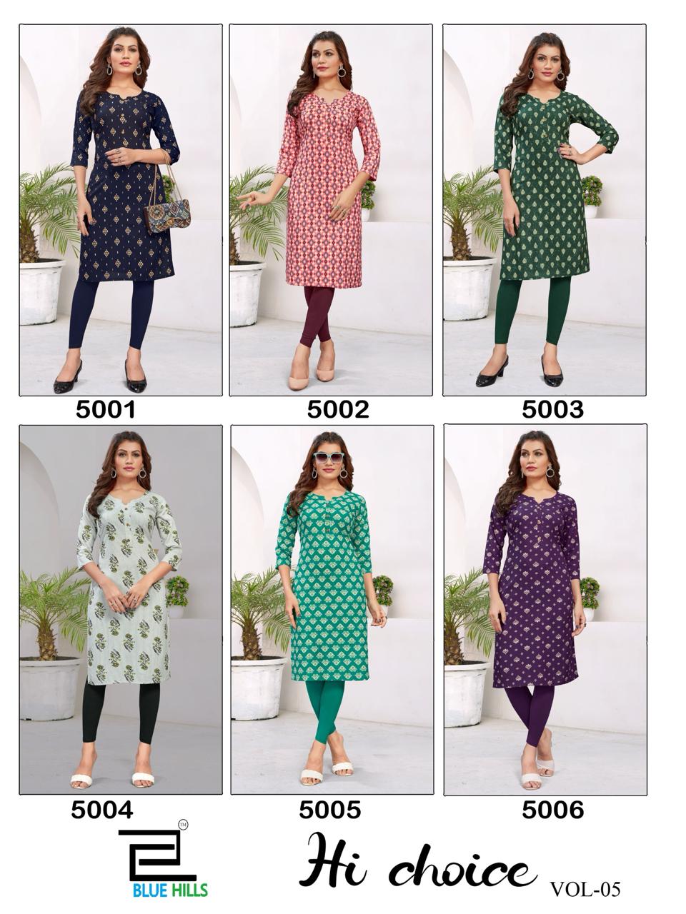 Hi Choice Vol 5 By Blue Hills Rayon Straight Printed Kurti Wholesale Market